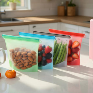 Reusable Silicone Food Storage Bags - Airtight, Microwave & Freezer Safe, BPA-Free Food Grade Containers