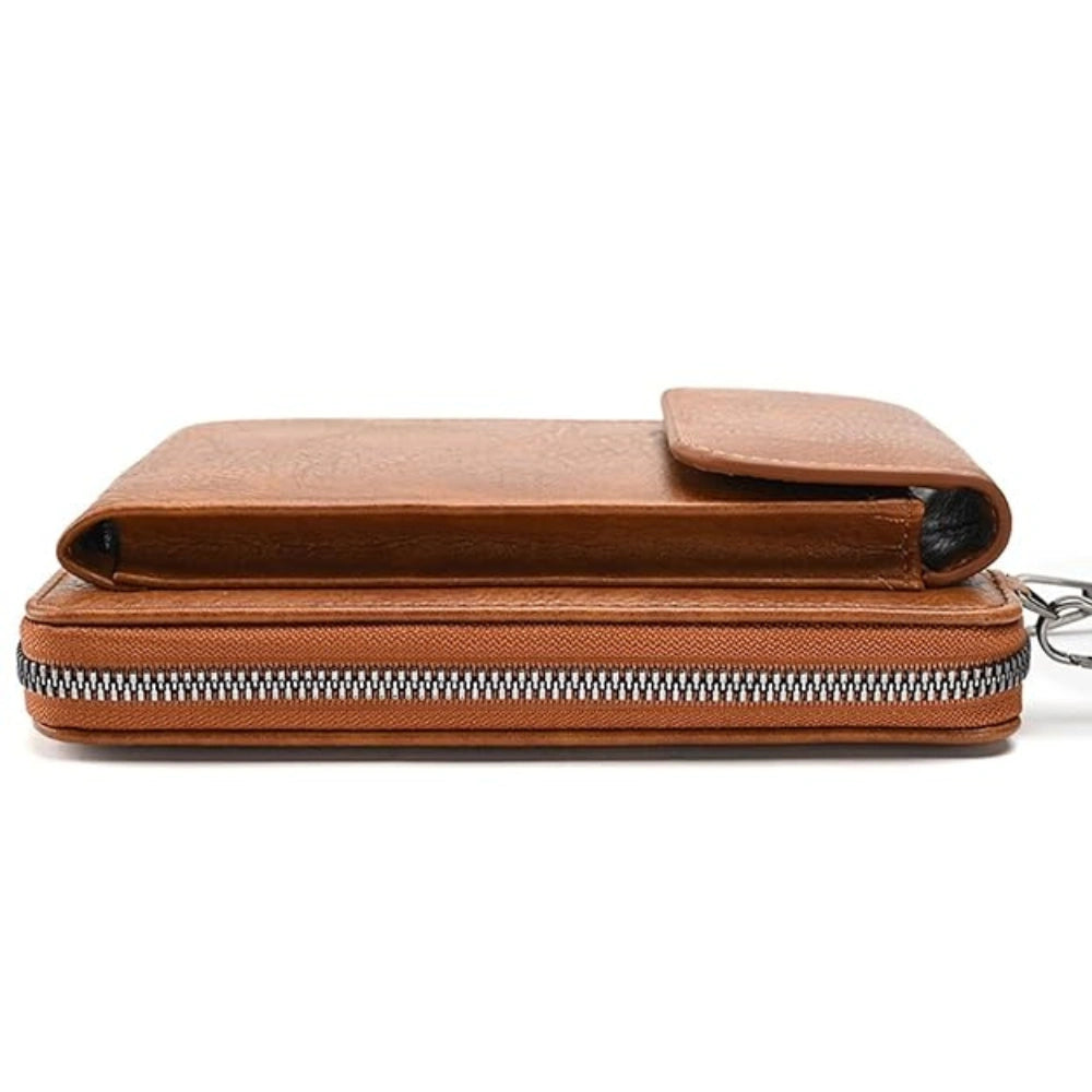 PU Leather Mobile Sling Bag for Women Crossbody Phone Wallet Purse Brown