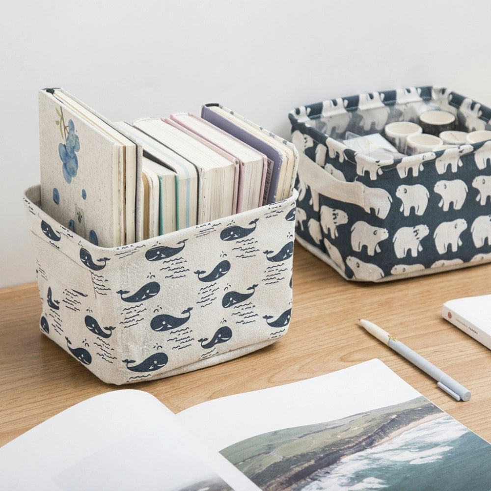 Mini Canvas Storage Basket | Foldable Desktop Organizer