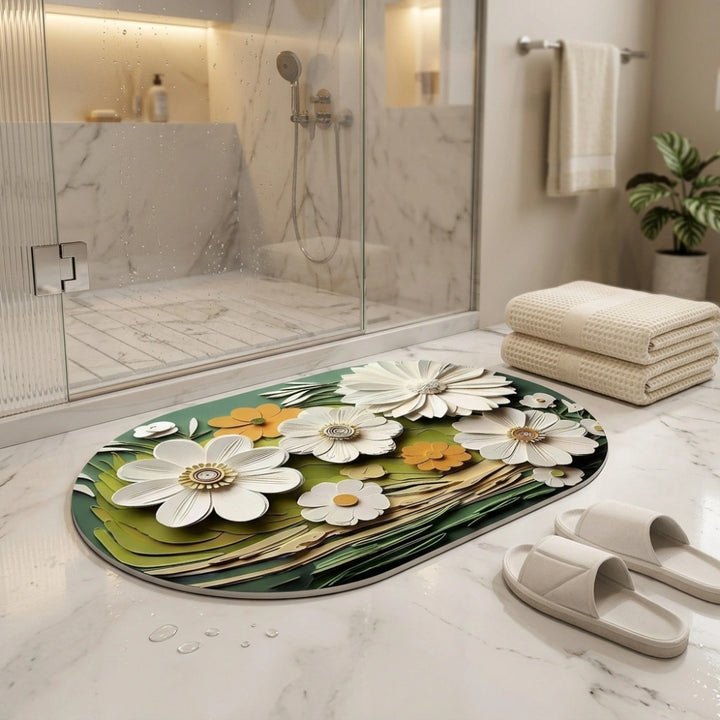 3D Floral Printed Anti-Slip Bathroom Floor Mat | Modern Decorative Door Mat for Bathroom, Bedroom & Entryway | Soft Absorbent Washable Rug