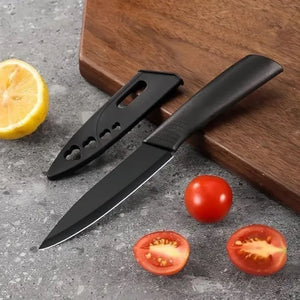 3-Piece Black Kitchen Knife Set | Santoku, Cleaver & Paring Knives with Blade Guards | Non-Stick Stainless Steel Kitchen Knife Set
