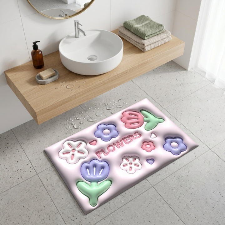 Cute 3D Flower Bathroom Floor Mat | Soft Non-Slip Absorbent Bath Rug Kawaii Floral Decorative Washable Door Mat