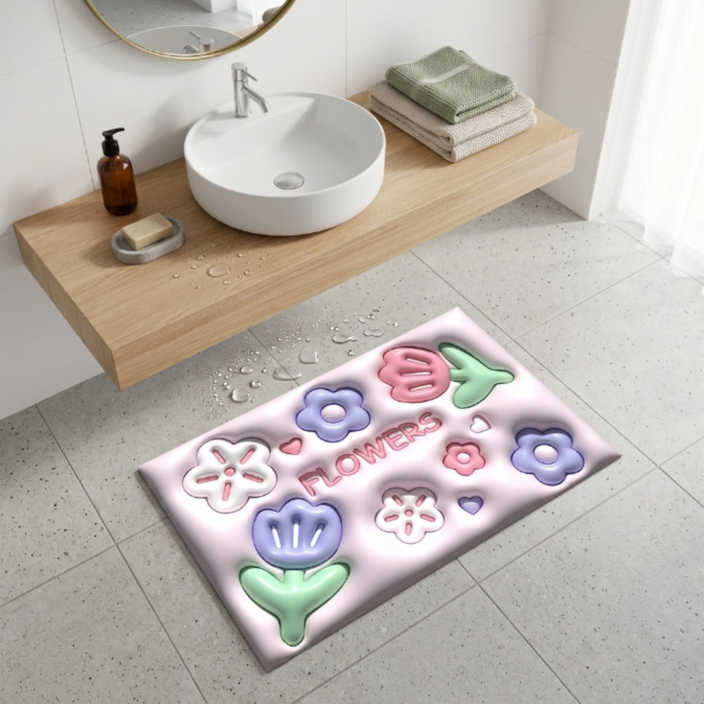 Cute 3D Flower Bathroom Floor Mat | Soft Non-Slip Absorbent Bath Rug Kawaii Floral Decorative Washable Door Mat