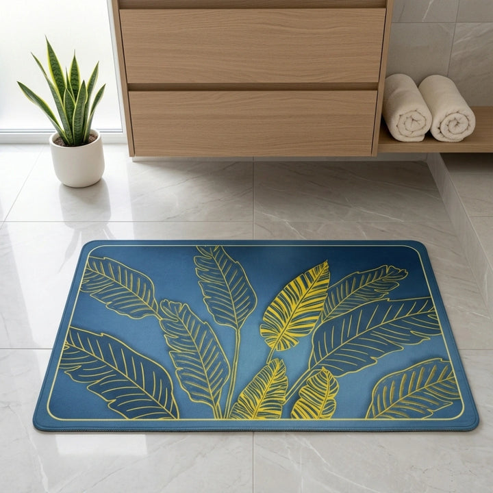 Tropical Leaf Printed Bathroom Mat | Super Soft Anti-Slip Quick Dry Water Absorbent Floor Rug for Bathroom & Entrance