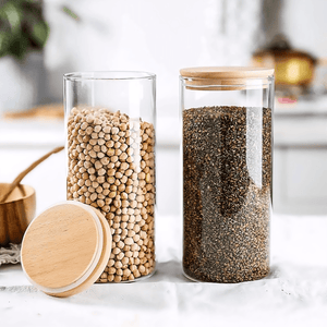 Modern Airtight Transparent Food Storage Jar with Natural Bamboo Lid | Multi-Purpose Pantry Organizer