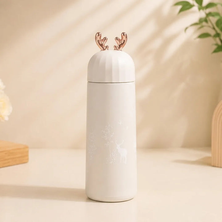 350ml Cute Deer Glass Water Bottle | Leakproof Insulated Flask with Antler Lid | BPA-Free Reusable Sipper for Kids, Girls & Travel (1Pcs)