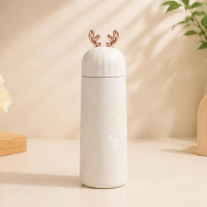 350ml Cute Deer Glass Water Bottle | Leakproof Insulated Flask with Antler Lid | BPA-Free Reusable Sipper for Kids, Girls & Travel (1Pcs)