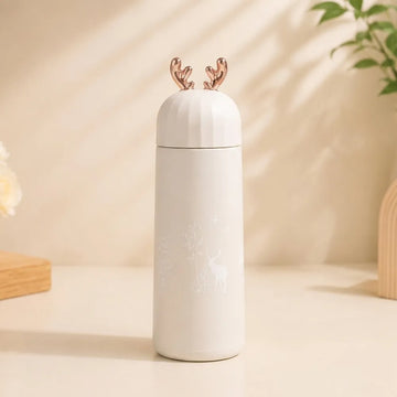 350ml Cute Deer Glass Water Bottle | Leakproof Insulated Flask with Antler Lid | BPA-Free Reusable Sipper for Kids, Girls & Travel (1Pcs)