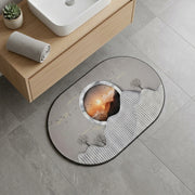Abstract Sunset Mountain Oval Bath Mat | Soft Quick Dry Anti-Slip Absorbent Floor Rug for Bathroom Entrance & Bedroom