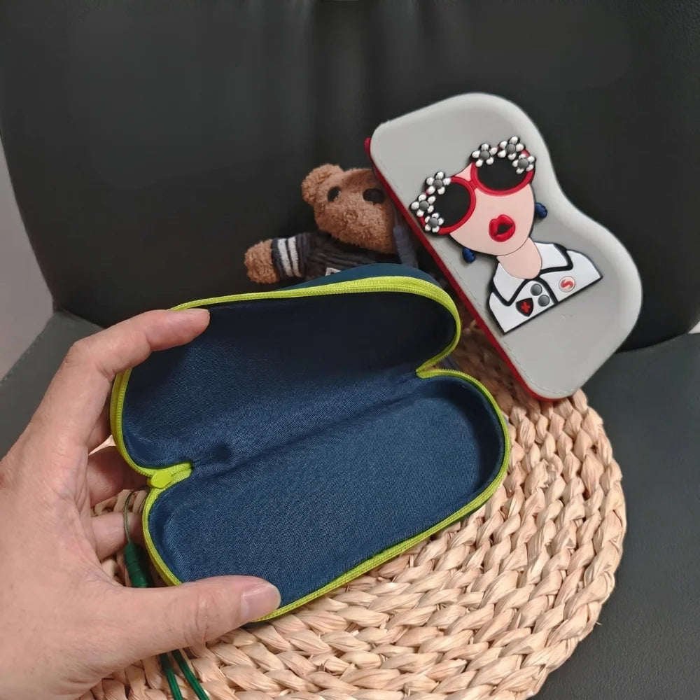 Cute Silicone Sunglasses Case with Zipper & Wrist Strap | Waterproof Soft Eyeglass Pouch with Cleaning Cloth for Travel & Daily Use