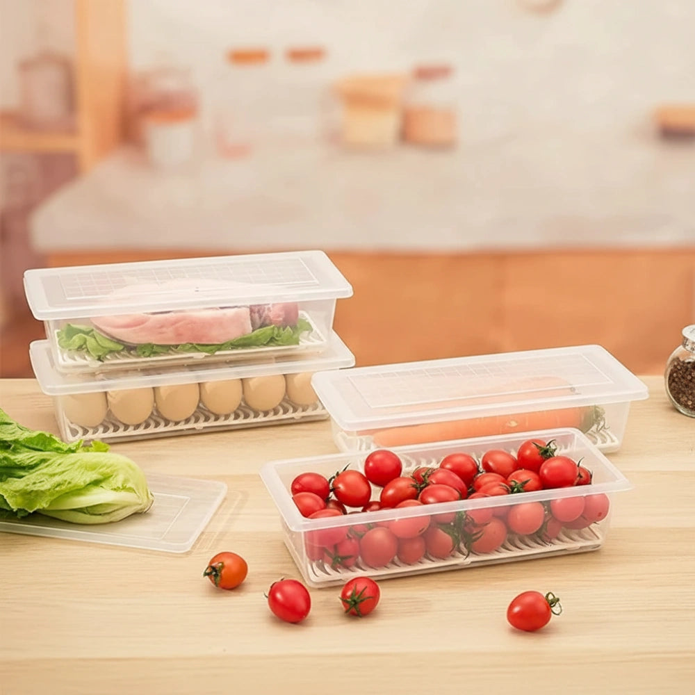 Fridge Storage Containers Set | Stackable Freezer Organizer Boxes with Drain Tray & Airtight Lids, Heavy-Duty Food Storage for Meat, Fruits & Vegetables