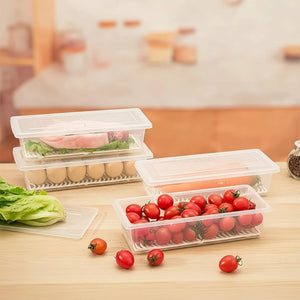 Fridge Storage Containers Set | Stackable Freezer Organizer Boxes with Drain Tray & Airtight Lids, Heavy-Duty Food Storage for Meat, Fruits & Vegetables