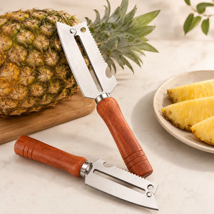 4-in-1 Stainless Steel Vegetable Peeler with Wooden Handle | Fruit & Vegetable Peeler, Julienne Cutter, Fish Scaler & Bottle Opener