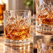 DELLUOGA Set of 6 Prism Cut Whiskey Glasses 205ml | Thick-Walled Wide Mouth Rocks Glasses for Whiskey, Scotch, Bourbon, Cocktails & juices