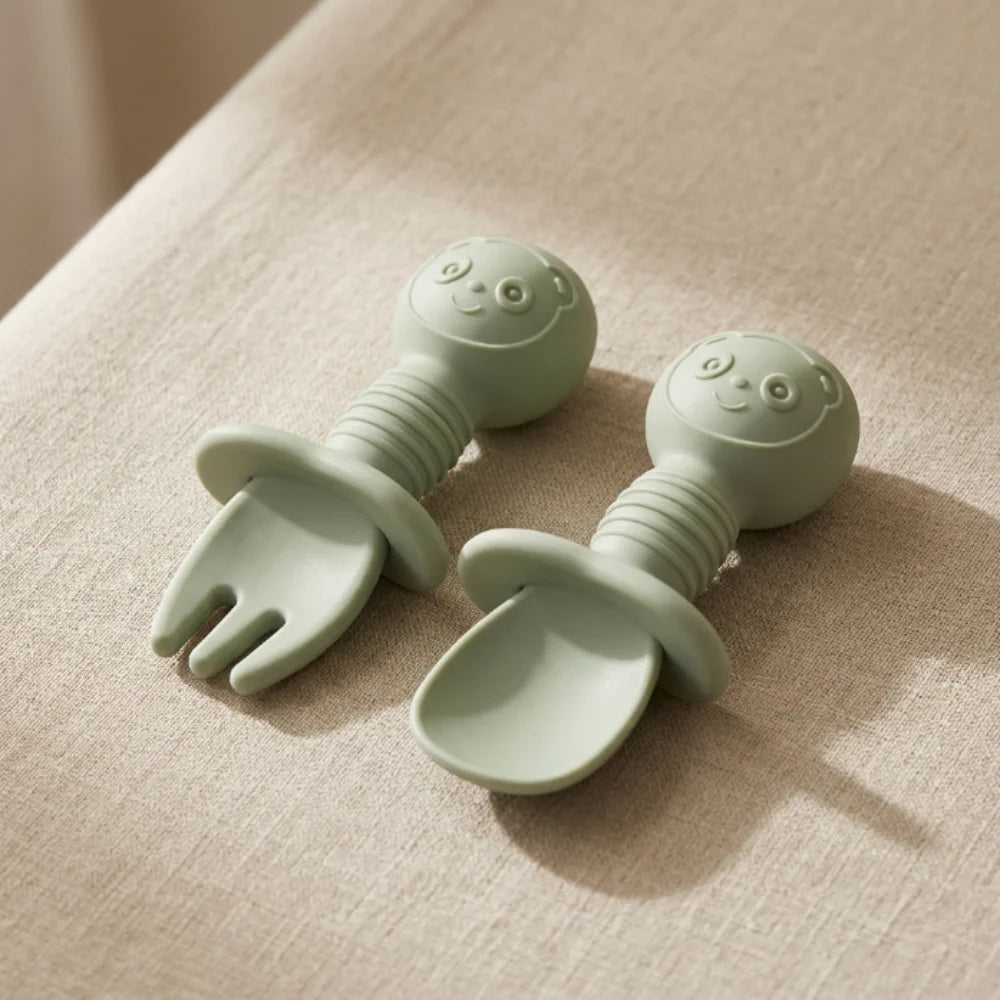 Silicone Baby Spoon & Fork Set | Soft Tip Self-Feeding Utensils for Babies & Toddlers
