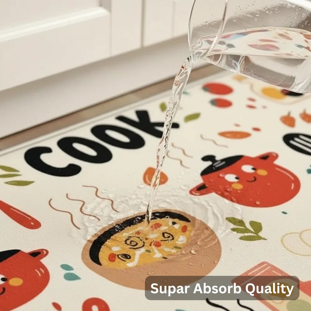 2-Piece “Cook” Kitchen Mat Set | Waterproof Non-Slip Anti-Fatigue Cushioned Rugs for Kitchen Floor & Standing Comfort