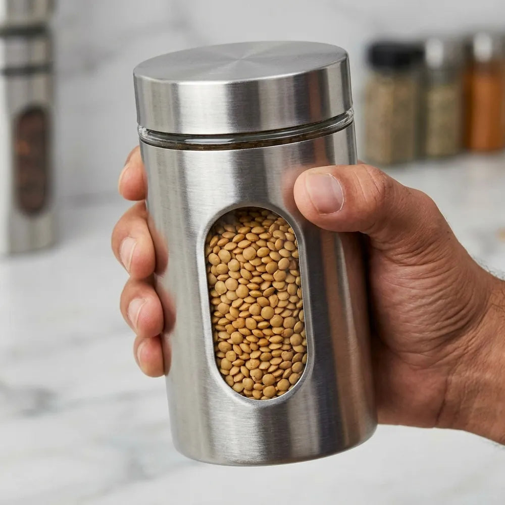 550ml Airtight Glass Storage Jar with Stainless Steel Lid | Clear Food Storage Canister for Kitchen (1 Pcs)