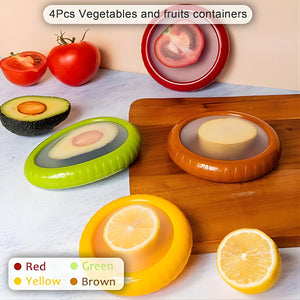 Silicone Fruit & Vegetable Fresh Cover Set (4 PCS) | Anti-Oxidation Food Storage Lids for Fridge