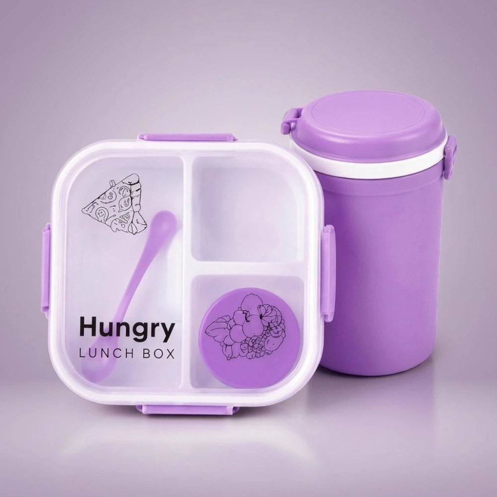 Lunch Box Set with Water Bottle & Spoon | 3 Compartment Leak-Resistant Lunch Box for Kids & Adults | BPA-Free Portable Tiffin Box