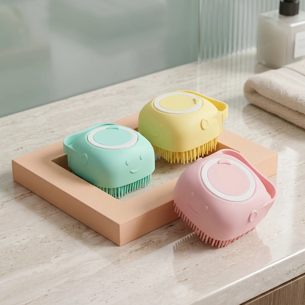 Silicone Body Scrubber with Soap Dispenser – Soft Exfoliating Bath Brush for Babies, Kids, Men, Women & Pets