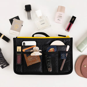 Multi-Pocket Handbag Organizer Insert with Double Zipper | Portable Makeup, Phone & Travel Storage Pouch for Women & Men