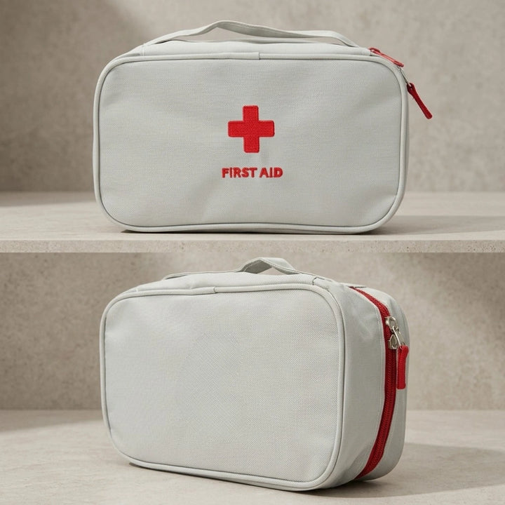 Emergency First Aid Kit Pouch with Handle | Multi-Layer Fabric Medicine Organizer Bag for Travel, Home, Car