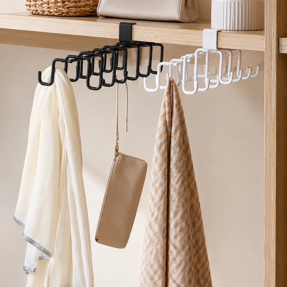 Double Row Cup Holder Rack with 12 Hooks | Metal Under Cabinet Mug & Coffee Cup Hanging Organizer | Kitchen Towel Holder