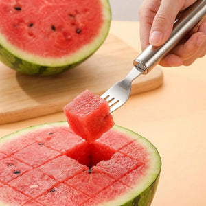2-in-1 Stainless Steel Watermelon Cutter & Slicer | Fruit Cutting Tool for Watermelon, Melon & Cantaloupe | Easy Cube Slicer