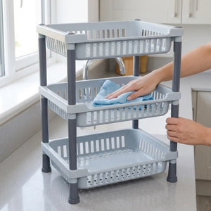 3-Layer Plastic Kitchen Storage Basket Rack | Multipurpose Tiered Organizer for Vegetables, Fruits, Snacks & Grocery Storage