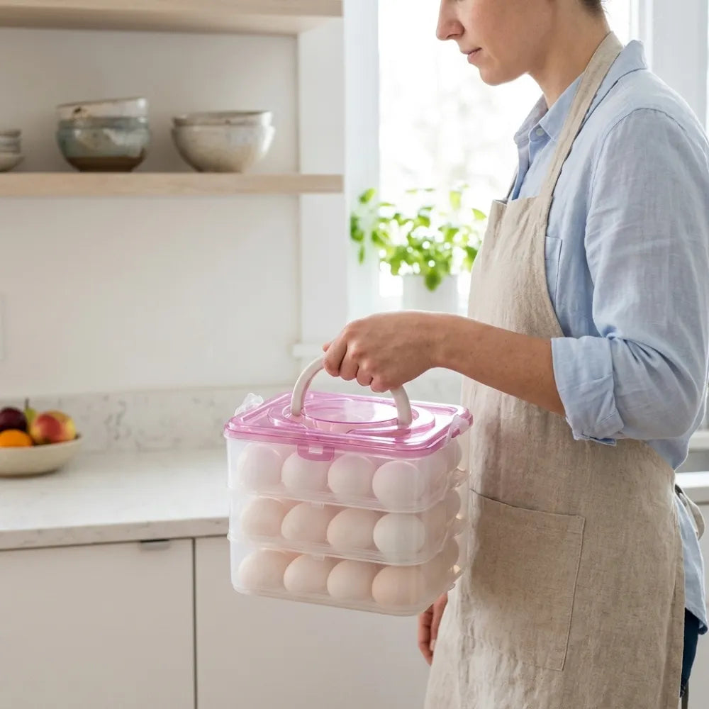 3-Layer 36 Grid Egg Storage Container for Refrigerator | Stackable Plastic Egg Tray with Lid | Food-Grade Fridge Egg Organizer