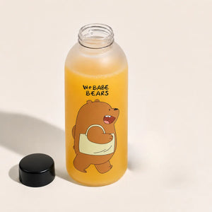 1000ml Cute Bear & Panda Sports Water Bottle with Straw | BPA-Free Frosted Plastic Bottle with Wrist Strap | Wide Mouth Drinking Bottle