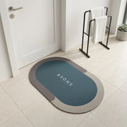 Modern Oval Anti-Slip Bathroom Floor Mat | Soft Absorbent Waterproof Door Rug for Bathroom, Bedroom & Entryway | Minimal Blue Home Decor Mat