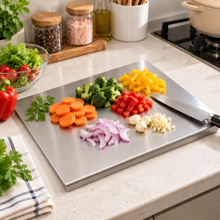 Bend Stainless Steel Chopping Board | 28.5 × 35.5 cm Metal Cutting Board