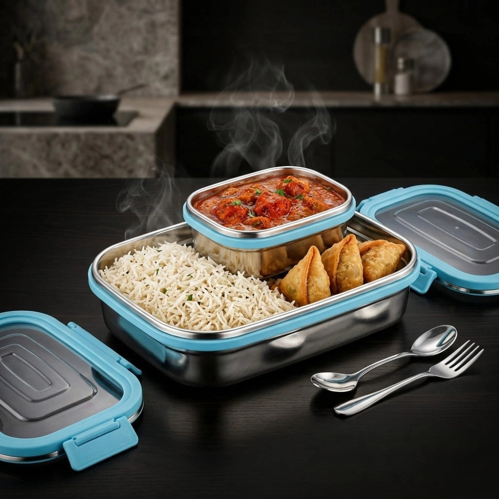 Fusion Stainless Steel Lunch Box Set with Airtight Leak-Proof Lids | Premium Food Grade Tiffin Box for Office, School & Travel | Reusable Lunch Containers