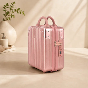 Portable Hard Shell Cosmetic Travel Case | Mini ABS Makeup Storage Suitcase with Elastic Band | Compact Hand Luggage Organizer