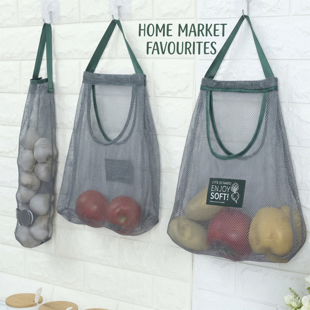 Reusable Mesh Storage Bags for Fruits & Vegetables | Washable Hanging Net Bags for Onion, Garlic & Kitchen Organization