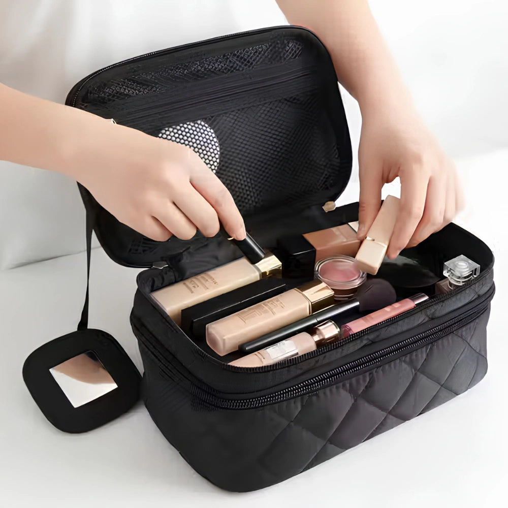 Premium Makeup Organizer Pouch | Travel Cosmetic Storage Bag with Brush Holders & Multi-Compartment Design