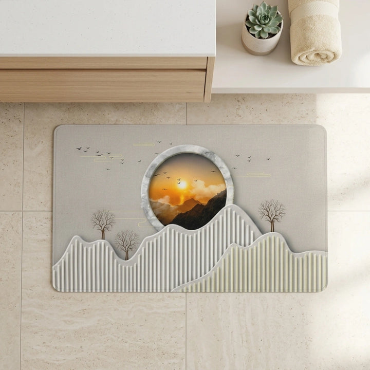 Luxury Abstract Landscape Bathroom Mat | Anti-Slip Soft Floor Rug | Modern Absorbent Entrance & Bathroom Door Mat