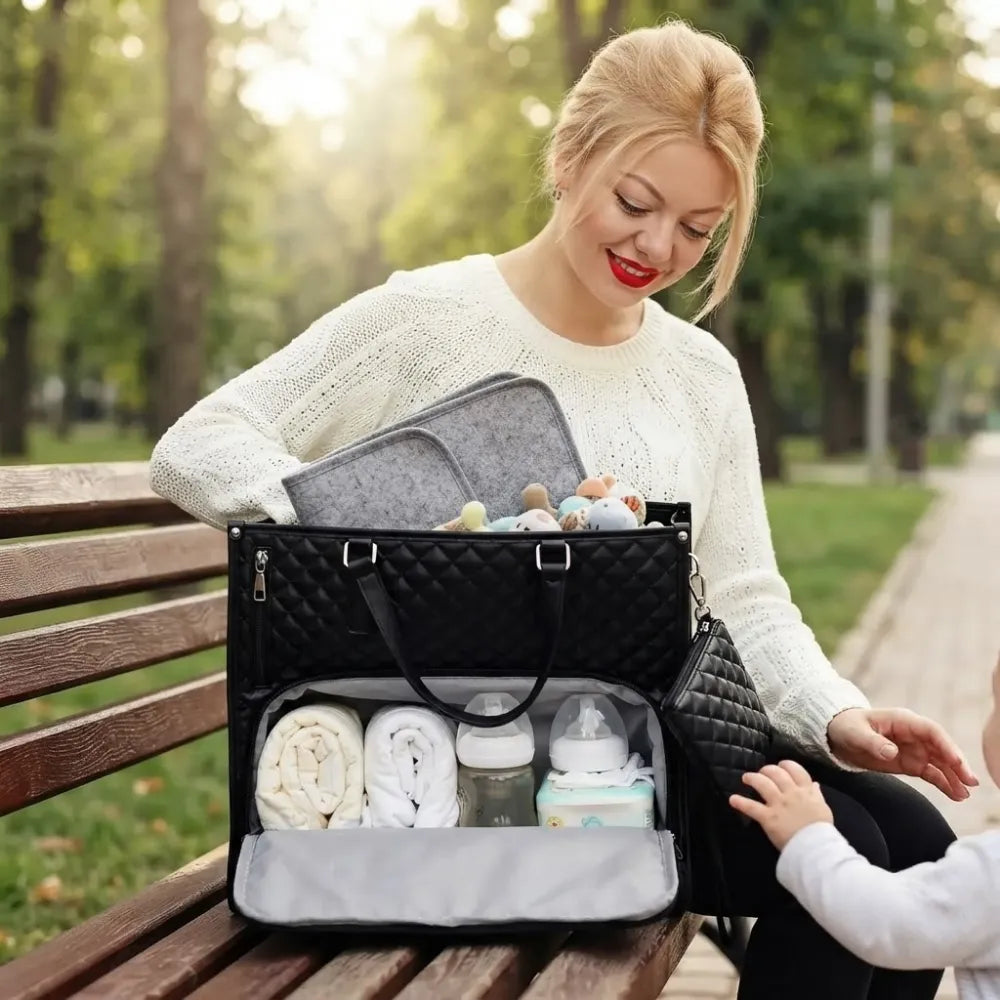 Elegant Laptop Tote Bag with Insulated Lunch Compartment | Stylish Quilted Work Shoulder Bag for Women, Office & Travel