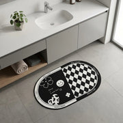 Black & White Anti-Slip Bathroom Mat | Modern Oval Bath Rug | Soft Absorbent Quick Dry Floor Carpet