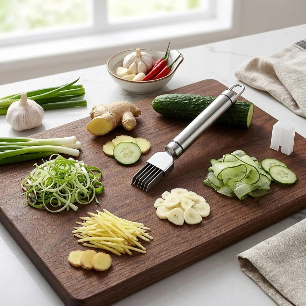 6-Blade Stainless Steel Vegetable Grater & Scallion Cutter | Onion, Herbs & Vegetable Shredder | Multi-Blade Chopping Knife