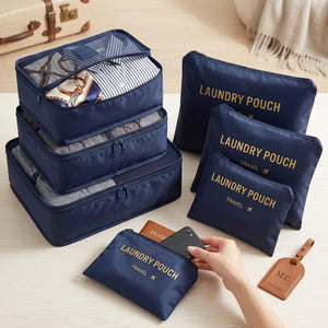 6 Pcs Travel Packing Cubes Set | Lightweight Luggage Organizers with Laundry & Toiletry Bags for Suitcase Storage (Blue)