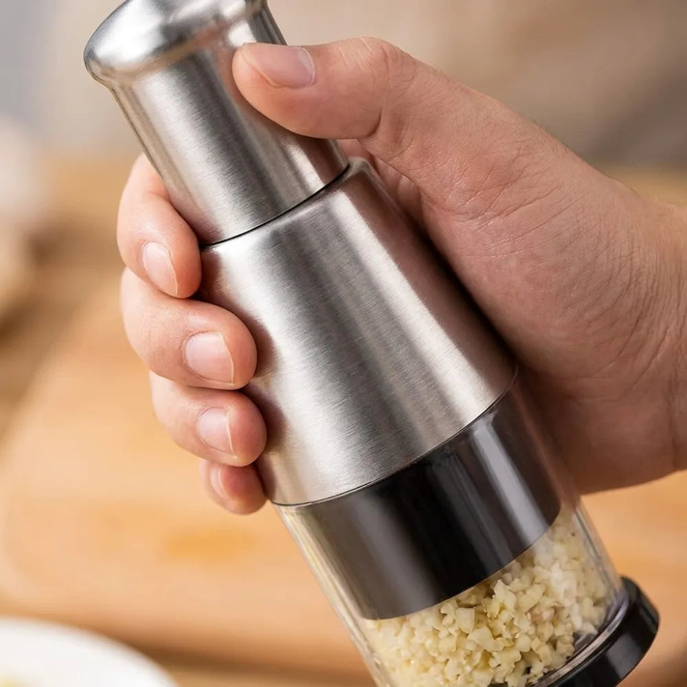 Manual Press Garlic Chopper | Stainless Steel Mini Food Chopper & Garlic Mincer | Compact Hand Press Vegetable Dicer