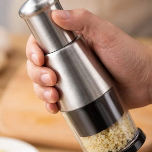 Manual Press Garlic Chopper | Stainless Steel Mini Food Chopper & Garlic Mincer | Compact Hand Press Vegetable Dicer