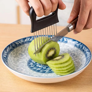 Stainless Steel Onion Holder & Slicer | 10-Prong Vegetable Cutter for Onion, Tomato, Lemon & Fruits | Easy Grip Kitchen Tool