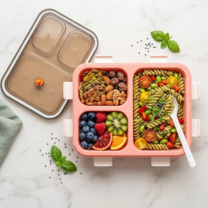 3 Compartment Lunch Box with Spoon | Leak-Resistant Bento Lunch Box for School | BPA-Free Food Storage Tiffin Box for Kids & Adults