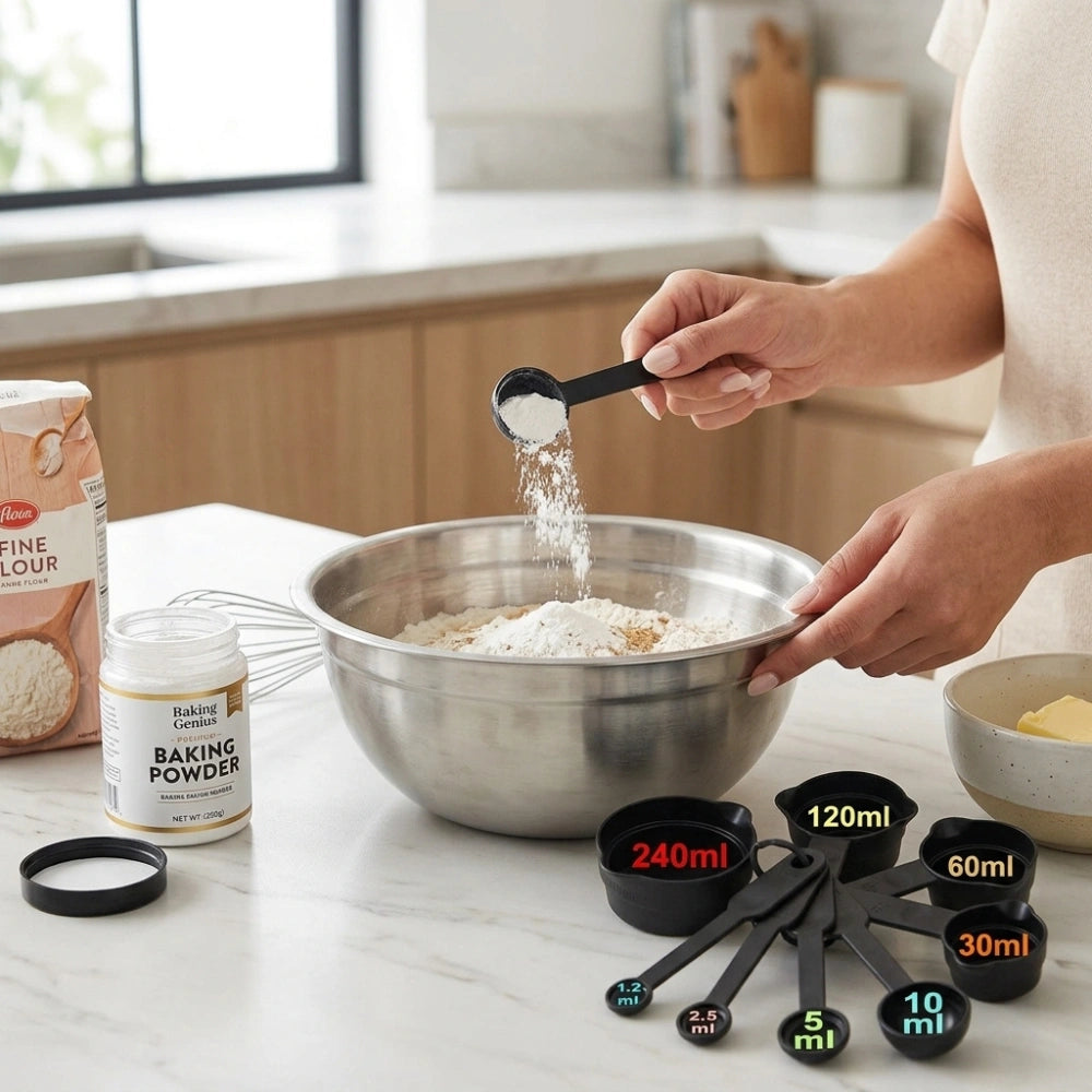 8-Piece Measuring Cups & Spoons Set | Plastic Measuring Tools for Baking, Cooking, Dry & Liquid Ingredients