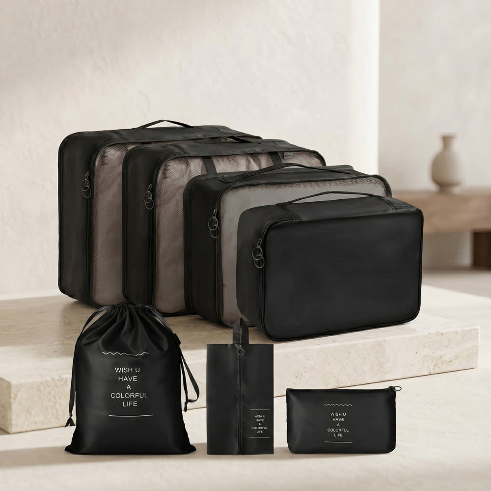 7 in 1 Travel Organizer Set | Packing Cubes, Laundry, Shoe & Cosmetic Bags for Suitcase & Luggage Packing (Multicolor)