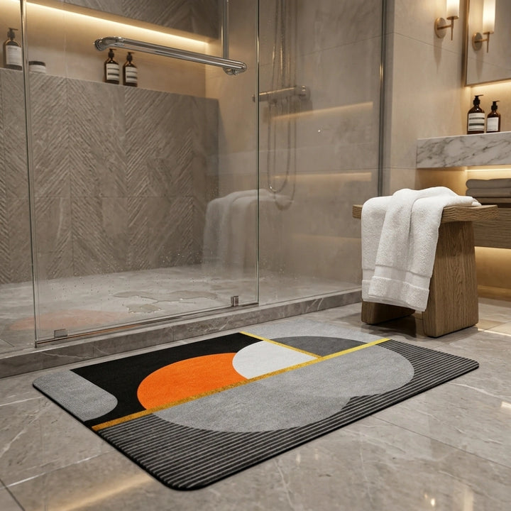 Modern Geometric Microfiber Bathroom Mat | Super Absorbent Quick Dry Anti-Slip Washable Bath Rug for Bathroom Door & Shower Area