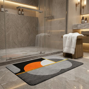 Modern Geometric Microfiber Bathroom Mat | Super Absorbent Quick Dry Anti-Slip Washable Bath Rug for Bathroom Door & Shower Area
